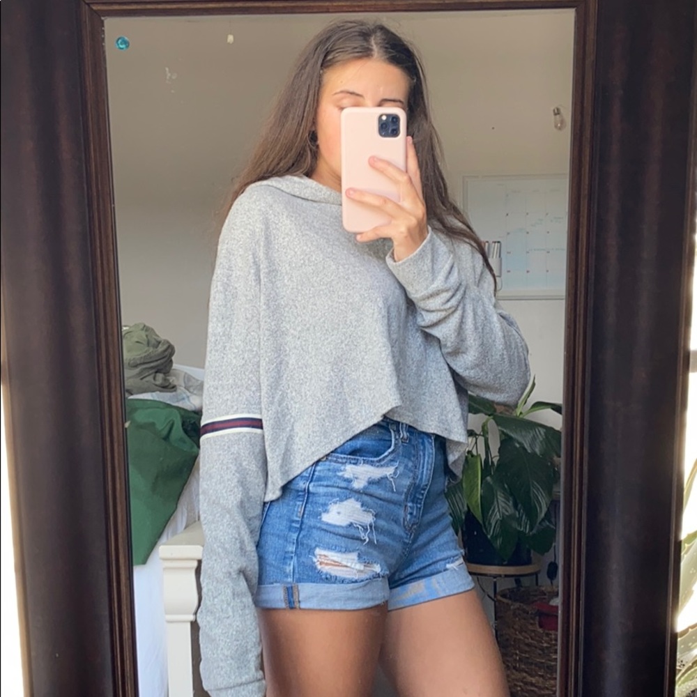 Gray Crop Top Hoodie